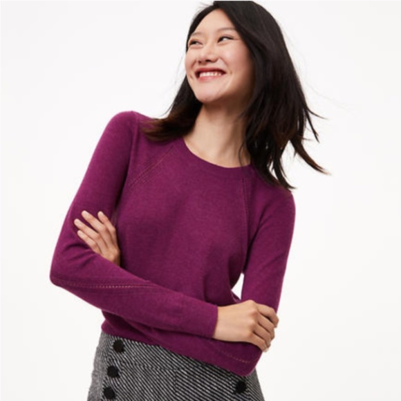 LOFT Sweaters - Ann Taylor LOFT Crochet Purple Shirttail Sweater